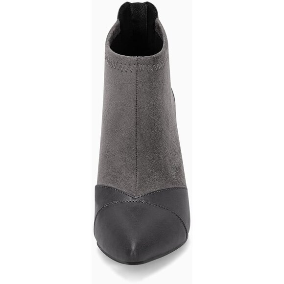 Women's Grey Dress Boots Pointed Toe Stiletto High Heel Splicing Booties - Picture 5 of 6